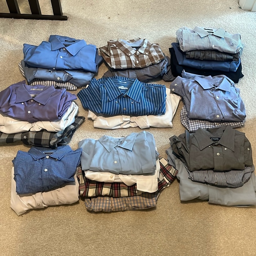 25 Long Sleeve Button Down shirts. Size 16 1/2, 17, 
and 17 1/2